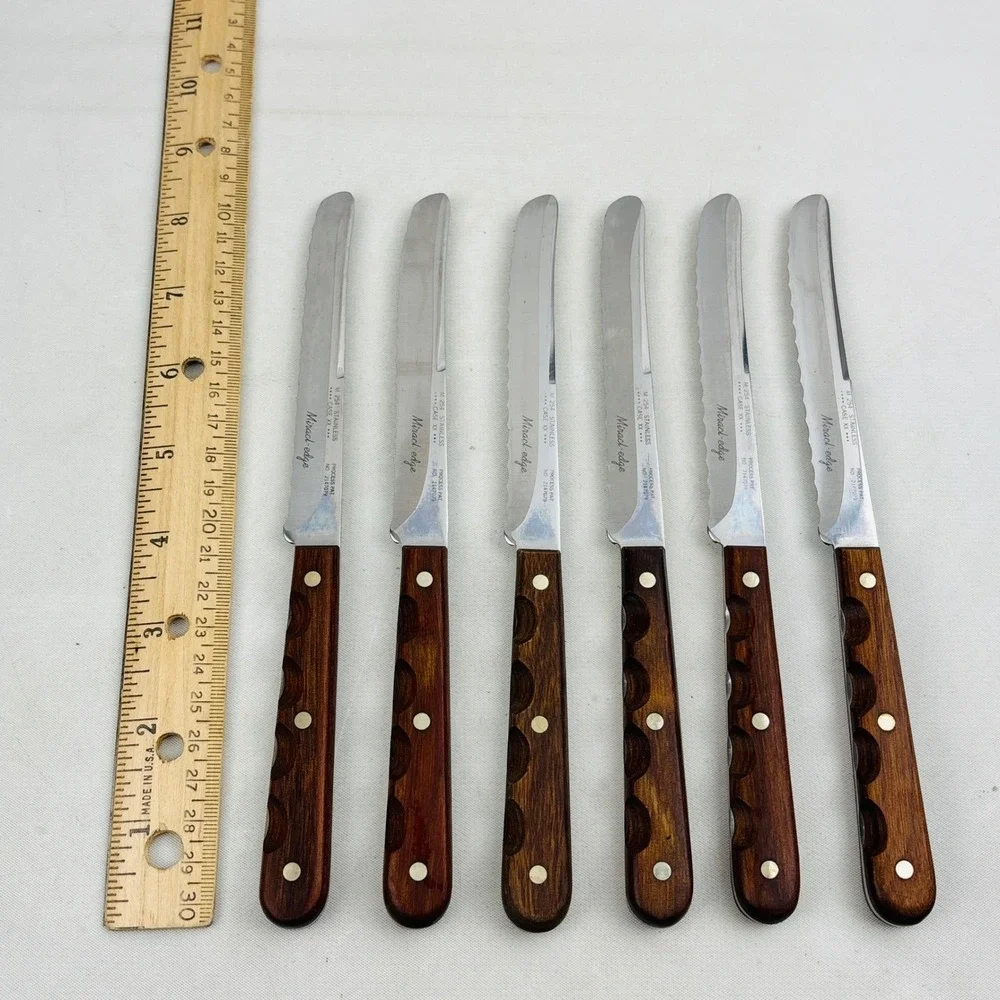 Case Miracl-Edge Steak Knife Set of 6 Serrated Stainless Wood Handle M254